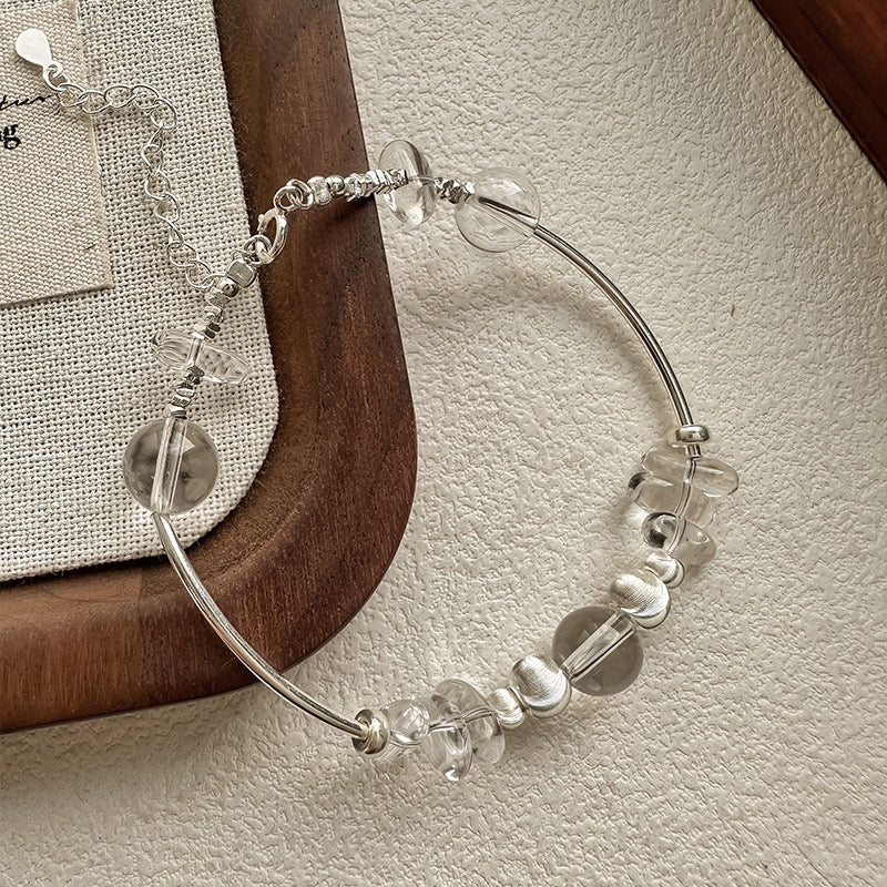 White Crystal & Silver Bead Bracelet | 925 Sterling Silver