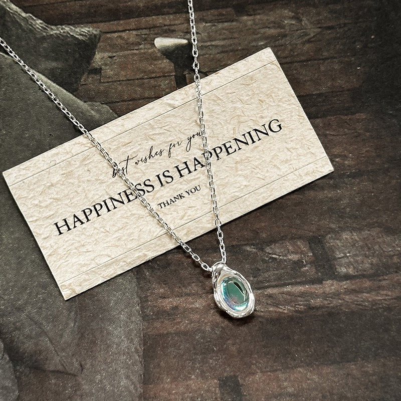 Green Teardrop Gemstone Necklace | 925 Sterling Silver