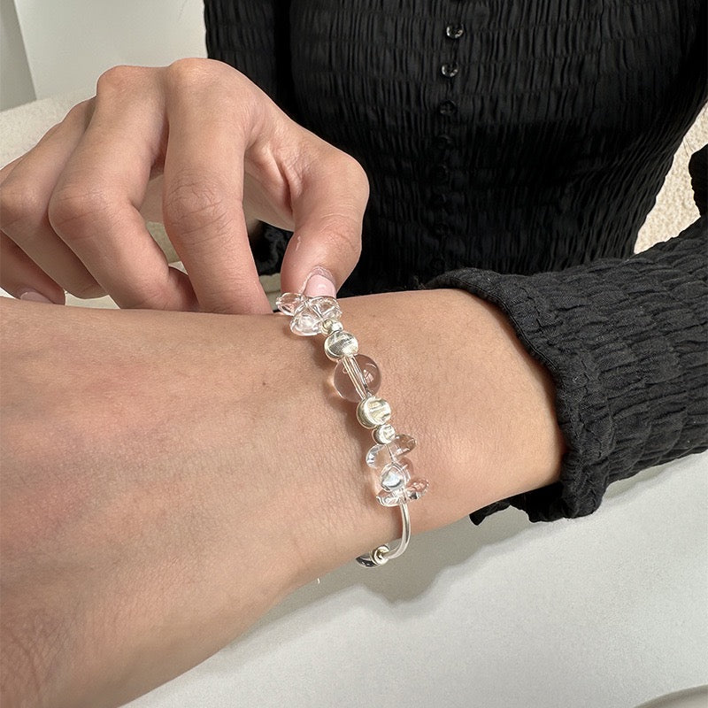 White Crystal & Silver Bead Bracelet | 925 Sterling Silver