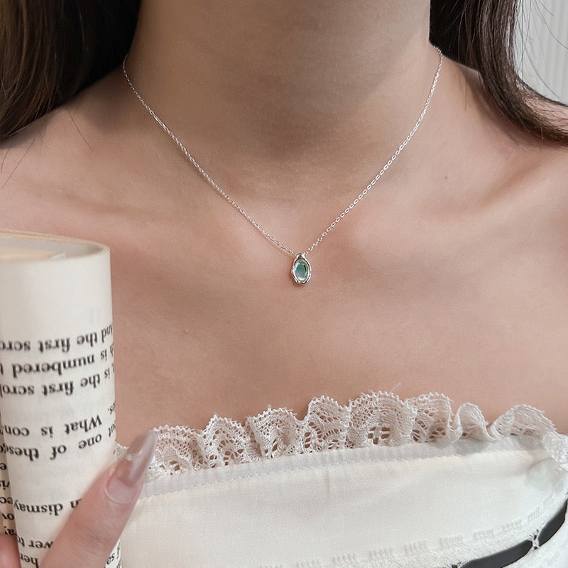 Green Teardrop Gemstone Necklace | 925 Sterling Silver
