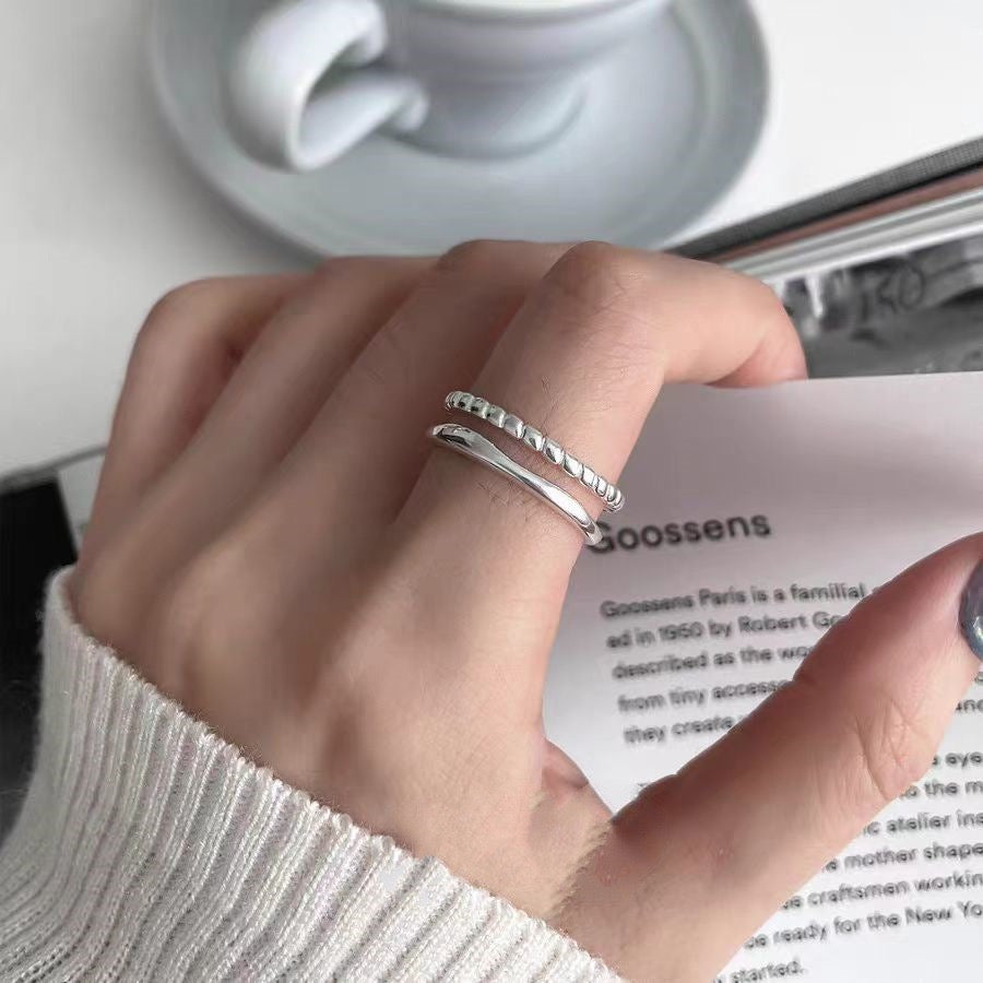Double-Layer Silver Chain Ring | Minimalist Open Band