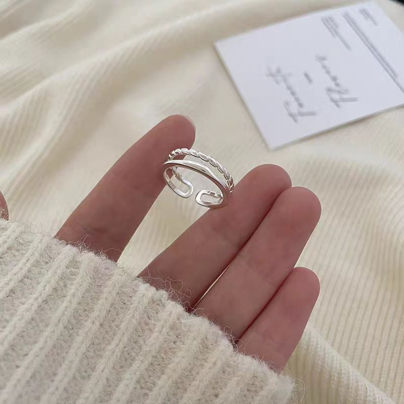 Double-Layer Silver Chain Ring | Minimalist Open Band