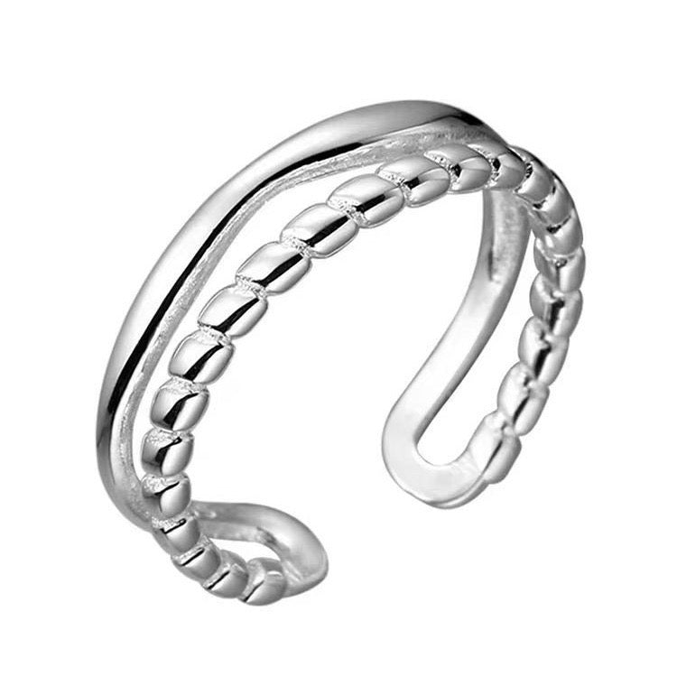 Double-Layer Silver Chain Ring | Minimalist Open Band