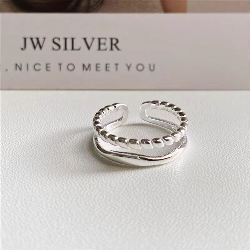 Double-Layer Silver Chain Ring | Minimalist Open Band