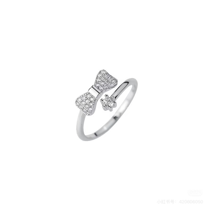 Sparkling Bow Ring | 925 Sterling Silver Open Ring