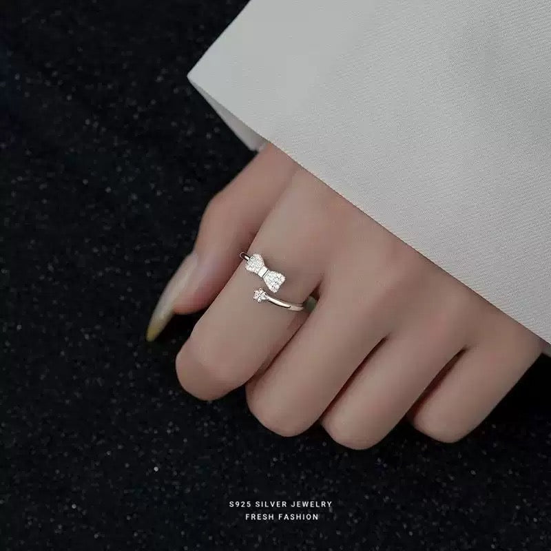 Sparkling Bow Ring | 925 Sterling Silver Open Ring