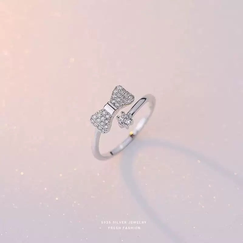 Sparkling Bow Ring | 925 Sterling Silver Open Ring